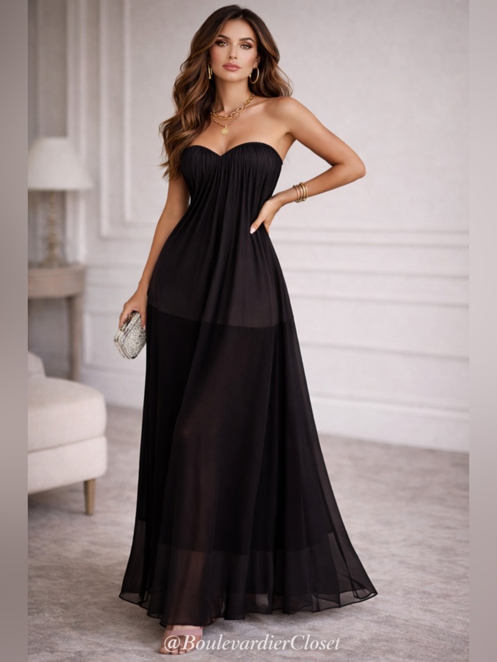 BCBG Max Azria Black Strapless Flowy Maxi Dress Size 02